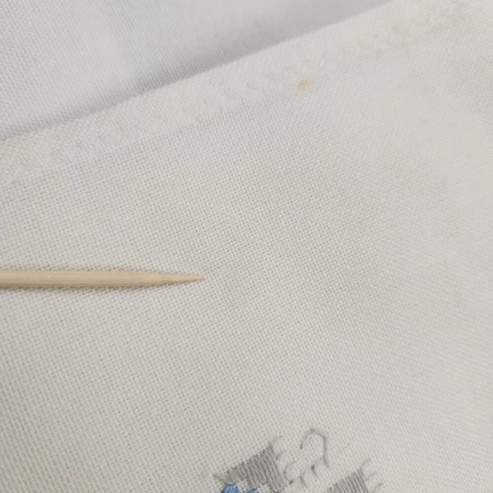 Vintage Embroidered Linen Tablecloth – 40"x40" Floral Blue Gray Stitching - Picture 11 of 13